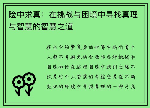 险中求真：在挑战与困境中寻找真理与智慧的智慧之道